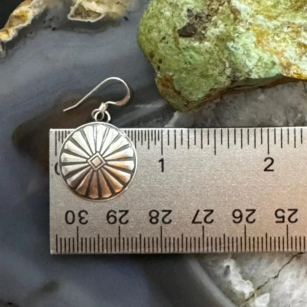 Native American Sterling Sunburst Round Concho Stamped Dangle Earrings For Women - Picture 10 of 10